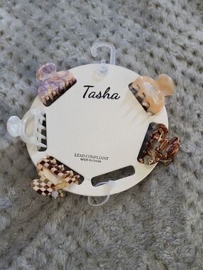 New Tasha Pastel & Neutral Mini Marble Hair Claw Set 5pc
